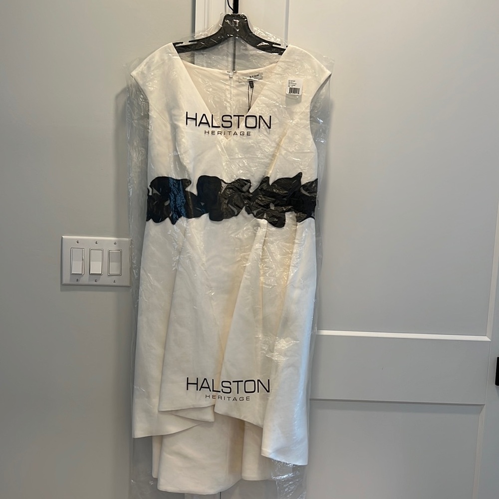 Halston Heritage White Dress with Black Accents